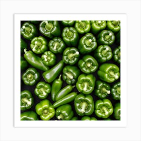 Green Peppers On Black Background Art Print