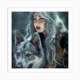 Wolf And Woman Art Print