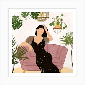 Illustration Of A Woman Sitting On A Couch Art Print