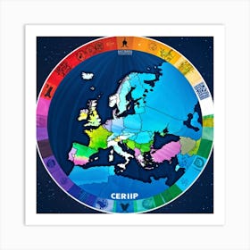 A Digitally Rendered Image Featuring A Circle Encompassing The Continent Of Europe With Each Europe (1) Art Print