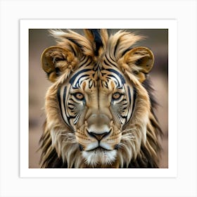 Zebra striped lion Art Print