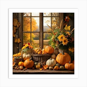 Autumn Harvest Celebration Captured In A Rustic Farmhouse Setting Pumpkins And Various Gourds Offer (1) Art Print