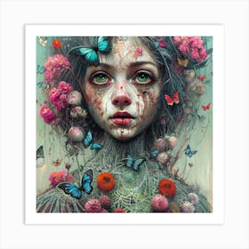 'The Girl With Butterflies' Art Print