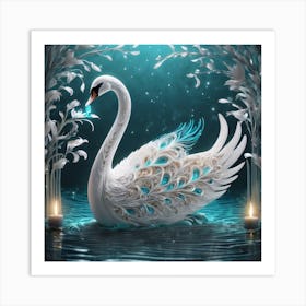 Swan In Water Art Print