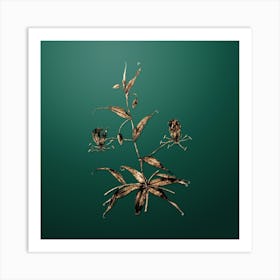 Gold Botanical Flame Lily on Dark Spring Green Art Print