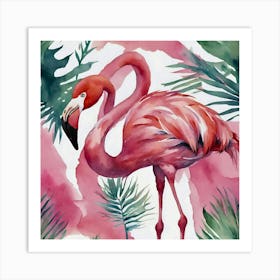 Pink Flamingo Watercolor- birds pink animal art Art Print