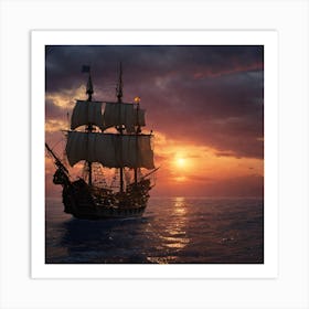 Sailing Ship At Sunset Art Print