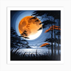 Enchanting Moonlight Painting A Serene Nighttime Scene Upscayl 2x Realesrgan X4plus Art Print