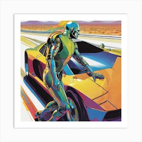 Robot On The Road 2 Art Print