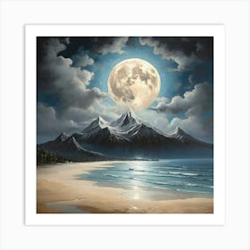 Full Moon Over The Ocean art print Art Print