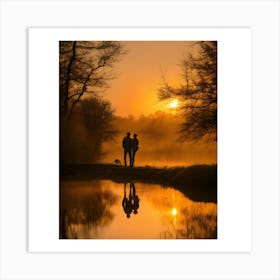 Couple Walking In The Mist Art Print