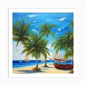 Palm Trees On The Beach 5 Art Print