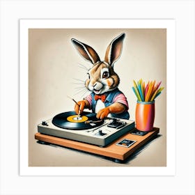 Rabbit Playing Dj Art Print