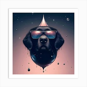 A Black Dog With Sunglasses In A Raindrop Floating In Space 6 Poster