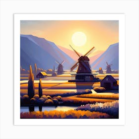 Landscape With Windmills Art Print