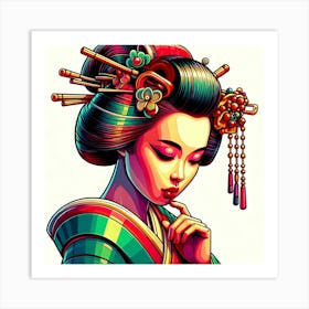 Geishaa In Vivid Color Gloss Illustration Art Print