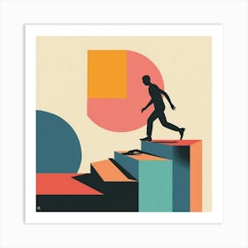 Silhouette Of A Man Walking Up Stairs Art Print