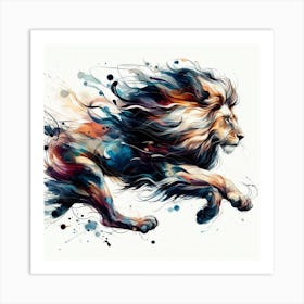 Experience The Beauty And Grace Of A Lion In Motion With This Dynamic Watercolour Art Print 3 Art Print