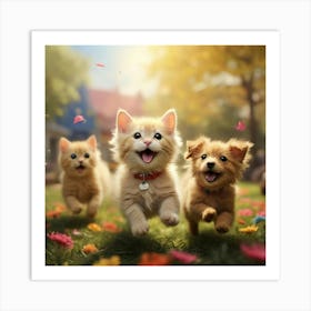 Kittens Running In The Grass Art Print