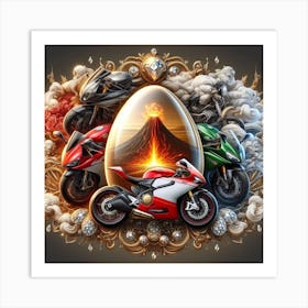 Motorcycles And Volcanoes Art Print