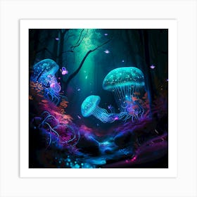 Jellyfish In The Forest 2 Art Print