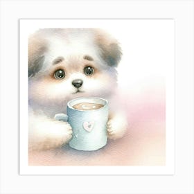 Cute Puppy With A Cup Of Coffee 1 Art Print