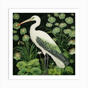 Ohara Koson Inspired Bird Painting Stork 4 Square Art Print
