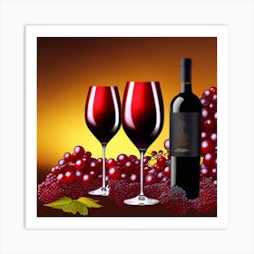 Red Wine And Grapes 2 Art Print