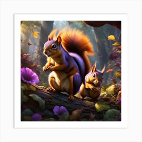 Squirrel and Chipmunk In The Forest Art Print