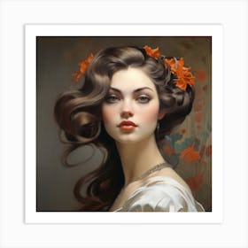 Portrait Of A Woman With Flowers 4 Art Print