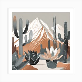 Firefly Modern Abstract Beautiful Lush Cactus And Succulent Garden In Neutral Muted Colors Of Tan, G (6) Art Print