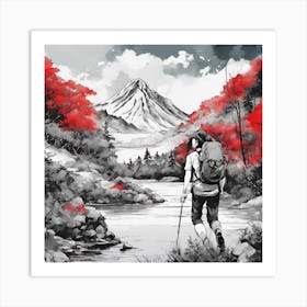 Hiker In The Mountains Art Print