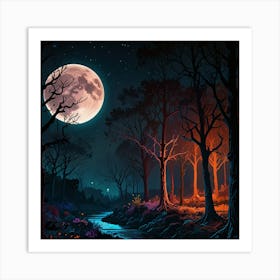 Full Moon In The Forest Art Print