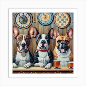 Dogs Sat At A Bar Poster Art Print