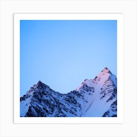 A Snow Covered Mountain Peak Glistening In The Pale Light Of Dawn With A Lone Eagle Soaring Majest Art Print