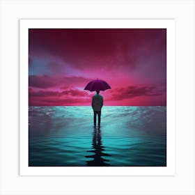 Magic021 Photos Of Man Standing In The Ocean With His Umbrella Art Print