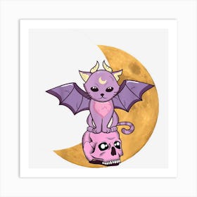 Kawaii Pastel Goth Cute Creepy Demon Cat Skull Art Print