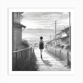 Girl Walking Down The Street Art Print