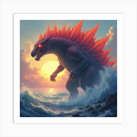 Titan Monster With A Watercolor Glowing Horizon 1 Art Print