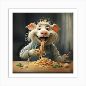 Pig Eating Spaghetti 2 Art Print