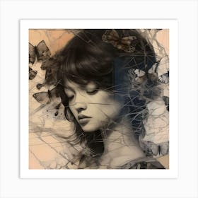 Ink Dark Portrait Of Girl Art Print