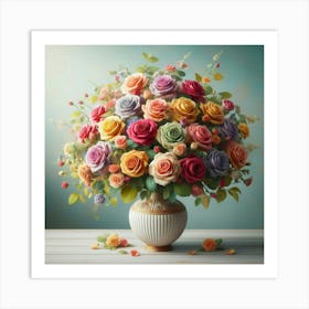 Colorful Roses In A Vase Art Print