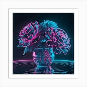 Neon Flowers In A Vase Art Print