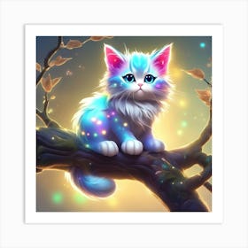 Blue Cat On A Tree Branch Art Print