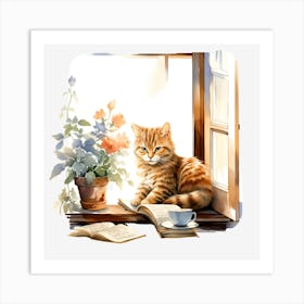 Cat On The Window Sill Art Print