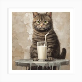 Cat With A Glass Of Milk Art Print