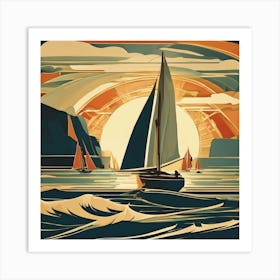 Sailboats At Sunset 3 Art Print