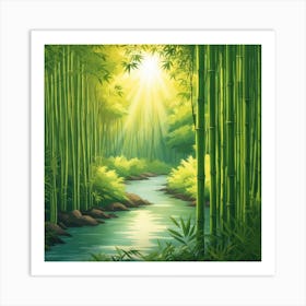 A Stream In A Bamboo Forest At Sun Rise Square Composition 257 Art Print