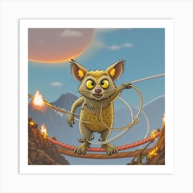 Crazy Opossum Hula Hooping on a Tight Rope while Crossing Over a Volcano Art Print