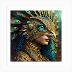 Firefly A Modern Illustration Of A Fierce Native American Warrior Peacock Iguana Hybrid Femme Fatale (15) Art Print